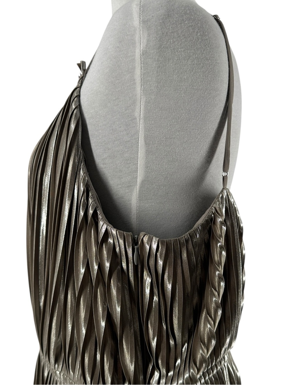 Banana Republic dress Metallic Pleated High Neck Strap Fit & Flare holiday sz 14 - Picture 11 of 12